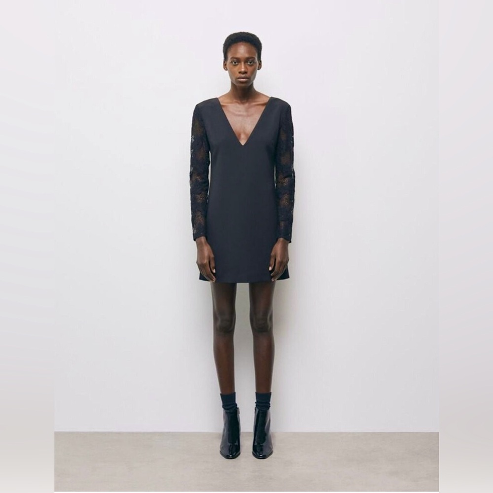 NWT The KOOPLES Vestiaire Black Lace Sleeve LBD Mini Dress Sz 3 US L Summer Date - Picture 2 of 10